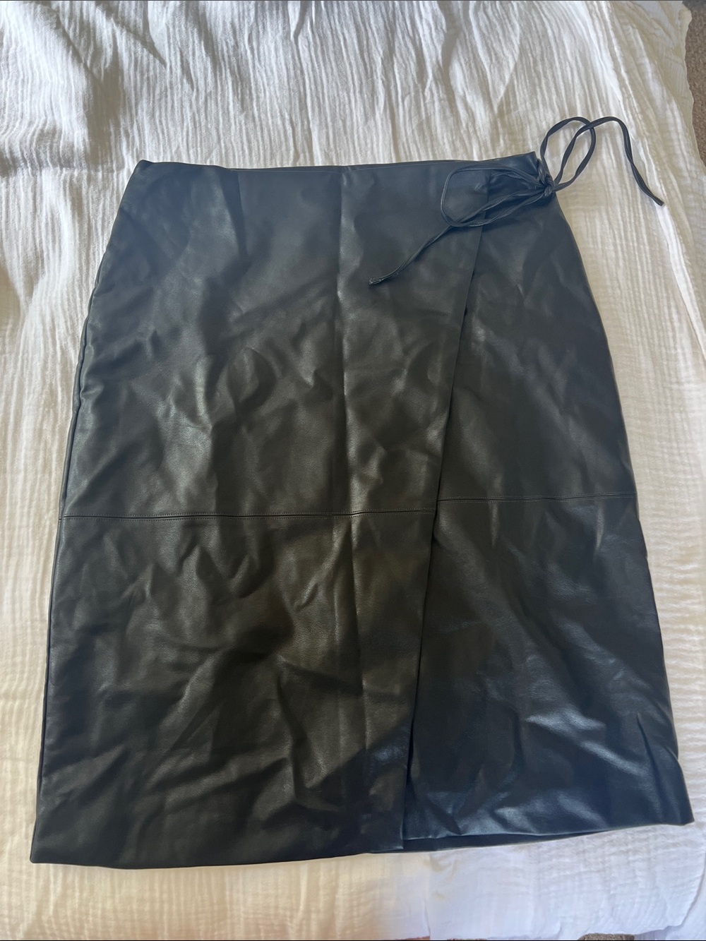 Maeve Black Faux Leather Pencil Skirt with Side Tie with tags